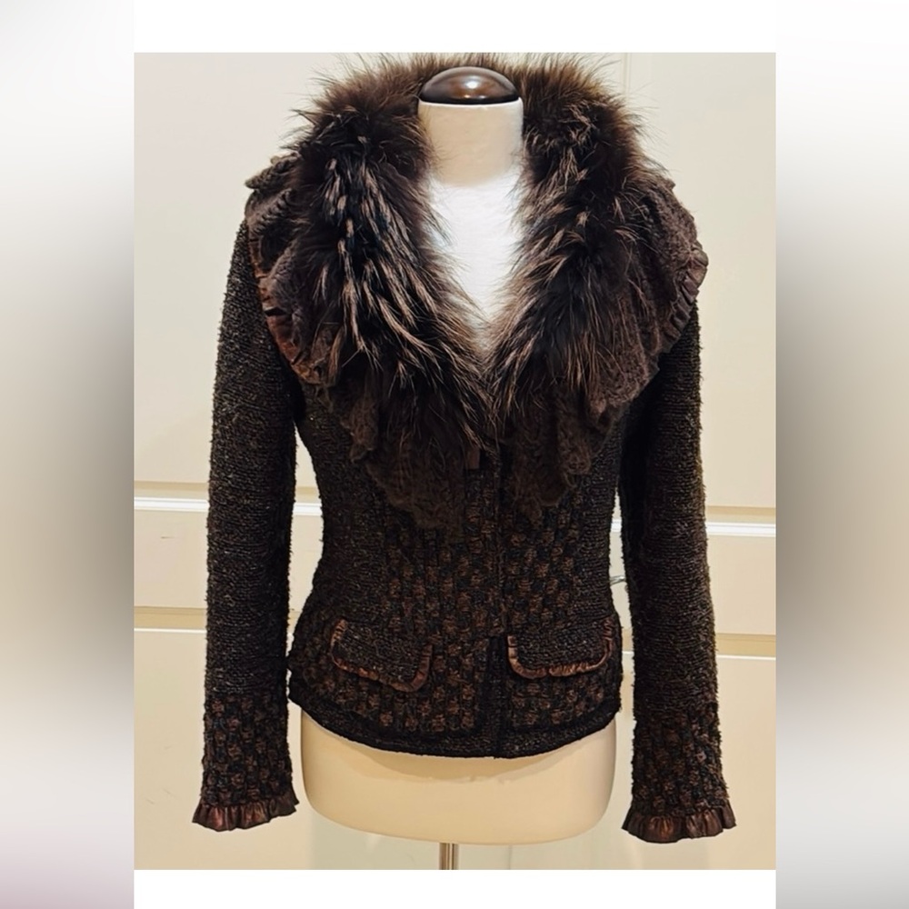 Dolce Cabo raccoon fur trimmed jacket size large price is firm